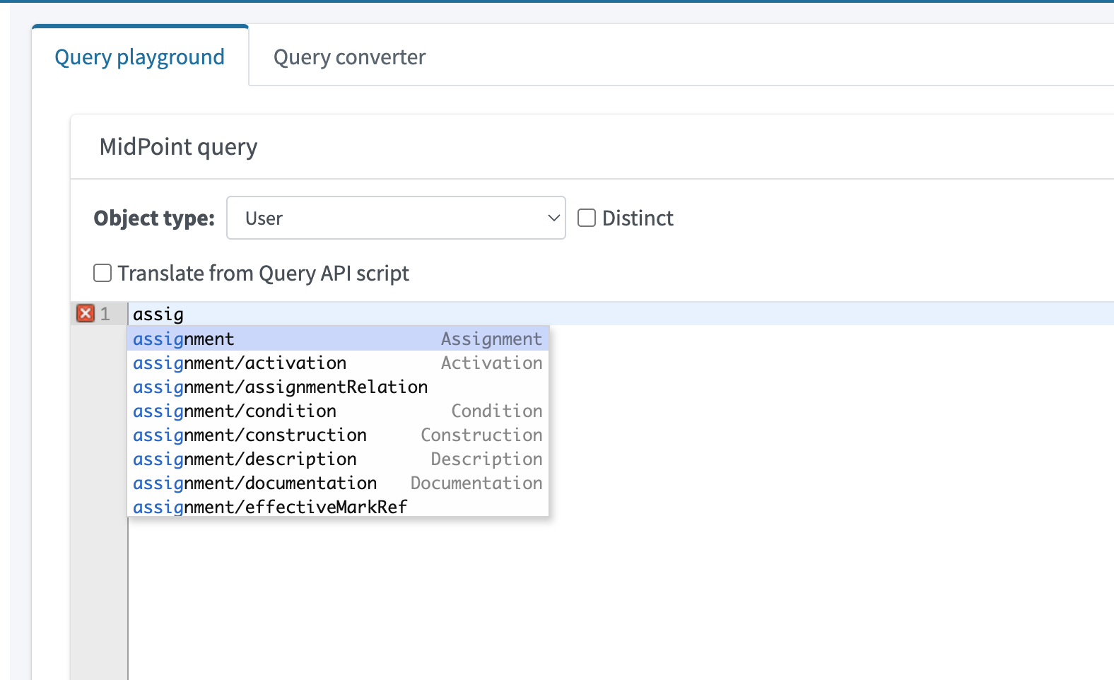 code completions for fitler name