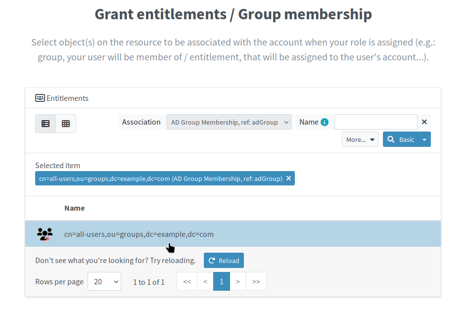 Select the group to entitle the Person archetype-related accounts to the group membership