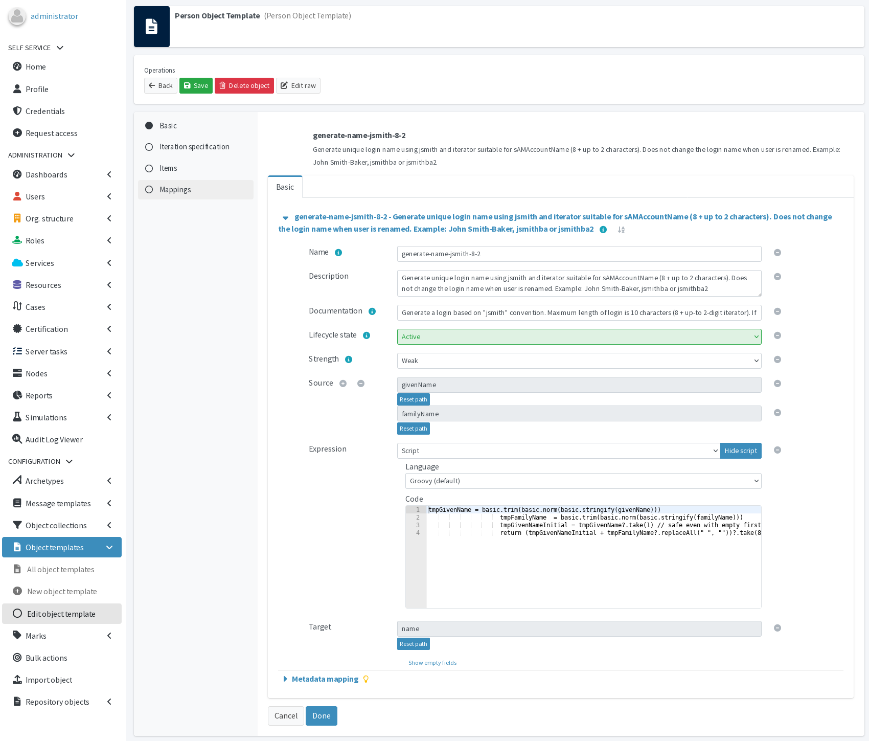 Person object template mapping to generate jsmith82-style usernames