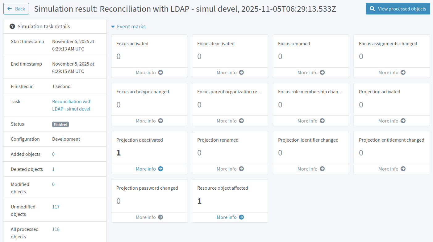 Synchronization simulation results showing that one account would be deleted from the resource