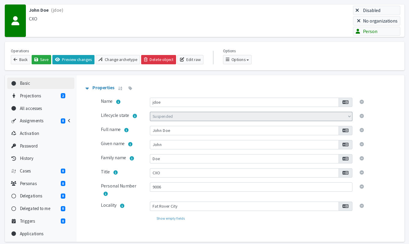 User profile screen in midpoint showing with wrong source data