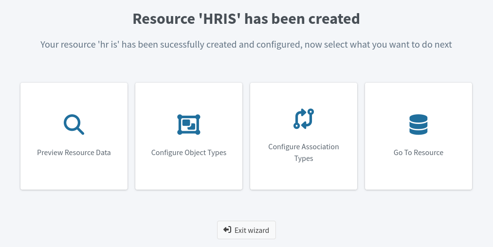 Signpost screen for next steps at the end of the resource wizard