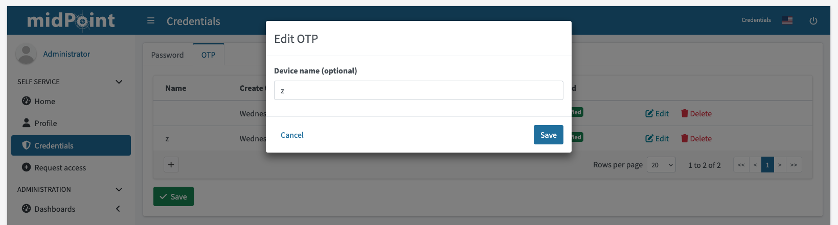 Edit TOTP credential