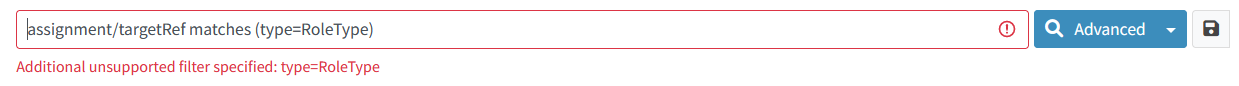 Error - additional unsupported filter specified - type