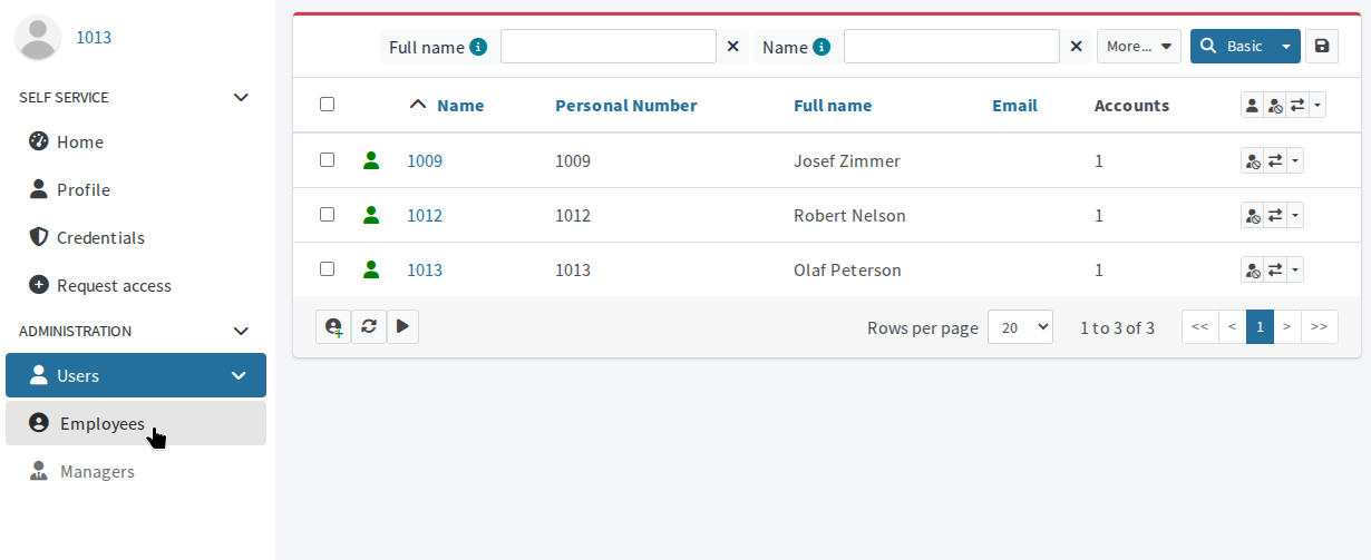 User list showing only a selected user collection while the All users navigation item is hidden