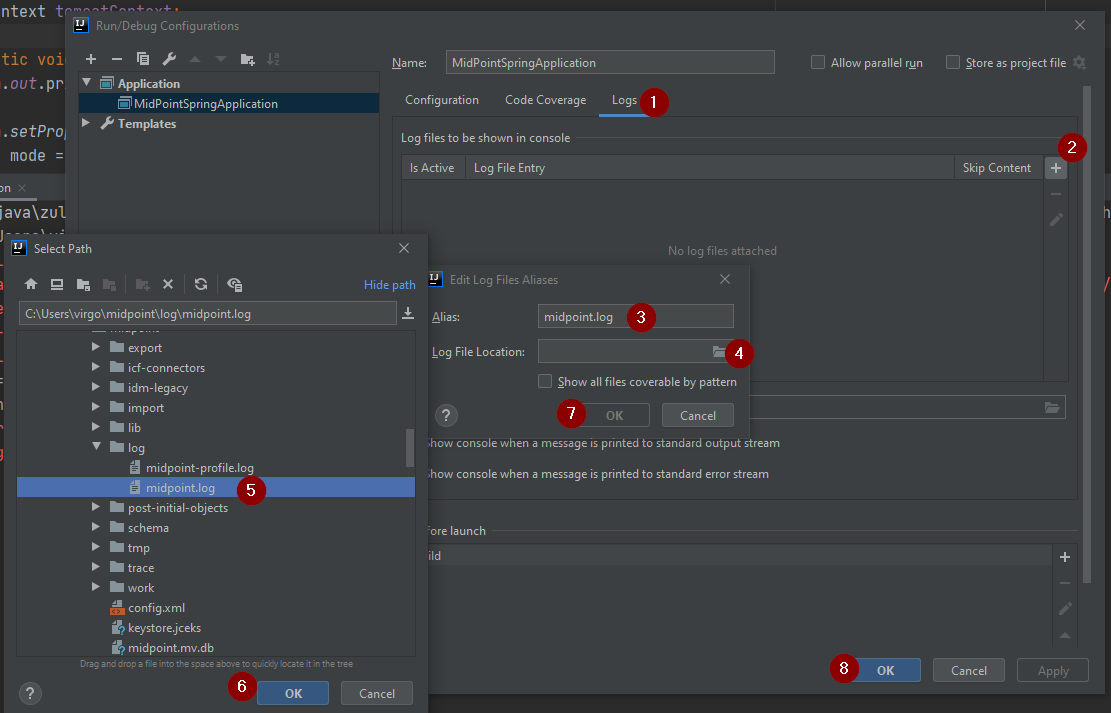 mp idea run configuration logs
