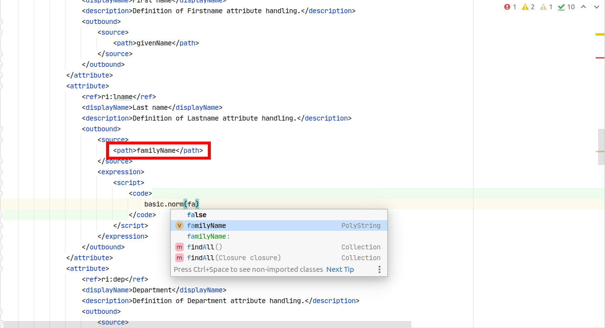 Screenshot of suggested variables