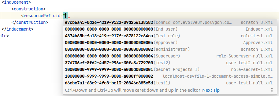 Screenshot of object OIDs/names