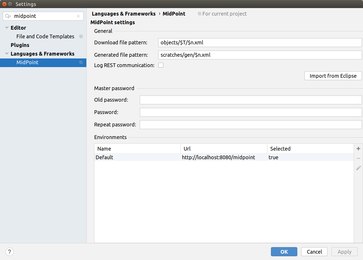 Screenshot of project settings
